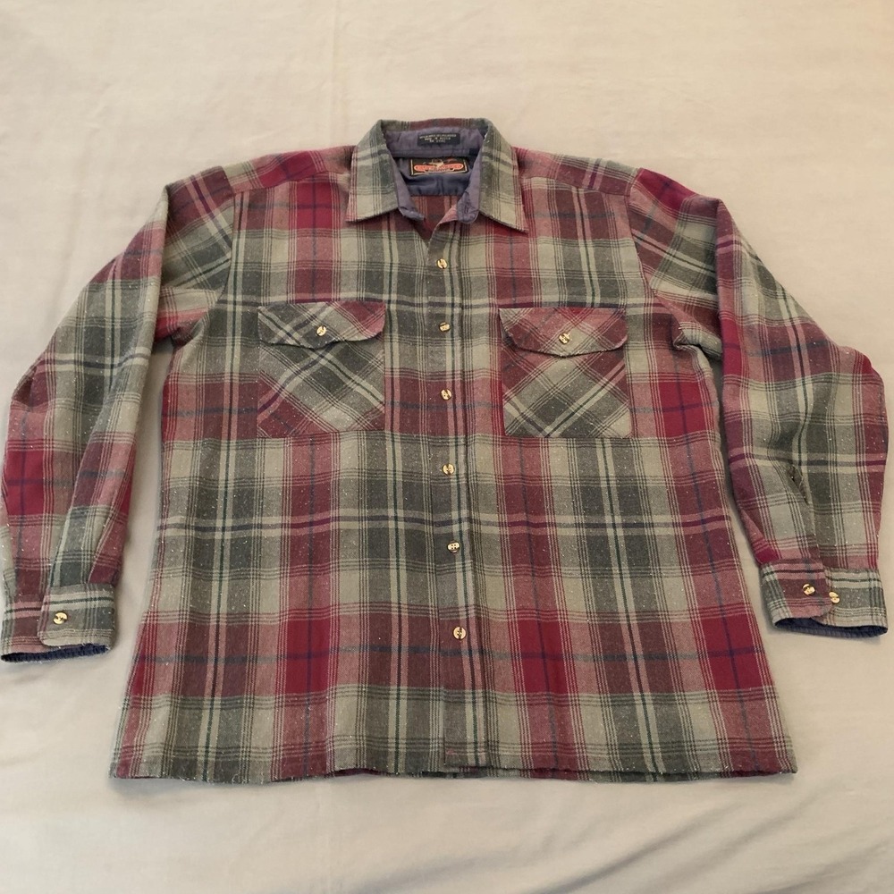 Back Packer Shirt Mens Large Red Plaid Flannel Long Sleeve Button Front Casual